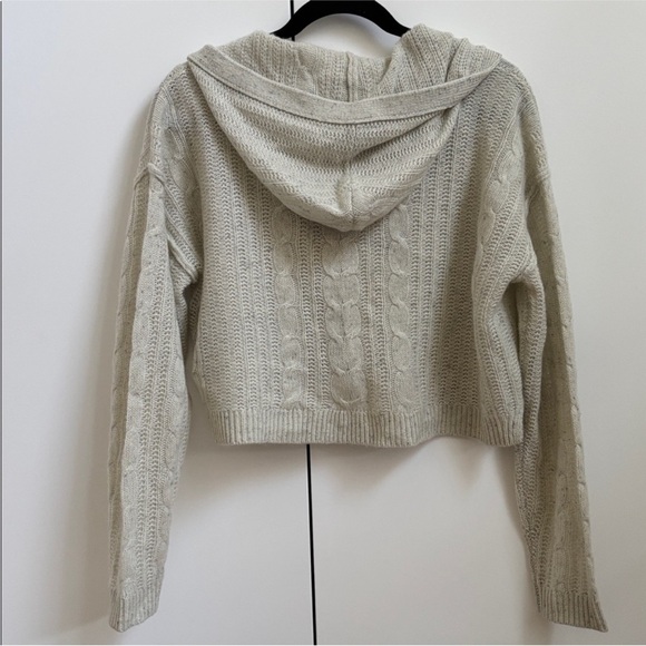 :Price Firm: Anthropologie Crop Cable Cashmere Cardigan Hoodie in Light Gray - Picture 6 of 9